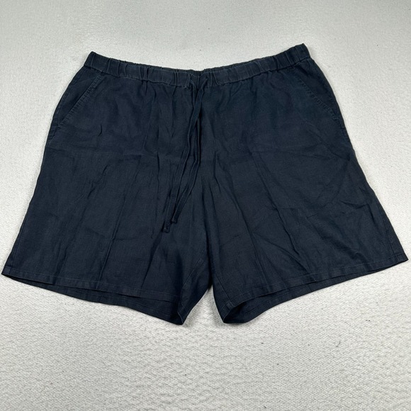 Eileen Fisher 100% Organic Linen Mid Thigh Shorts Women 2X Drawstring Blue - Picture 1 of 9